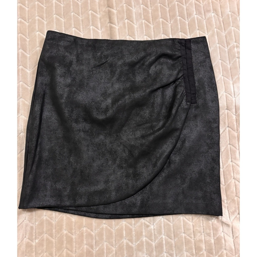 Vtg Y2K DKNY Black Faux Suede Draped Mini Skirt Sz M Faux Wrap Night Out Goth